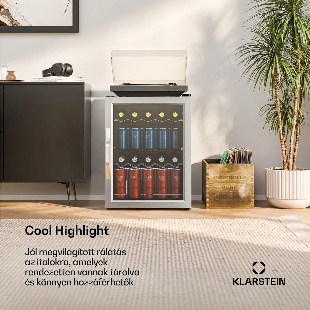 Klarstein Beersafe italhűtő üvegajtóval | 64 x 48 cm | LED-es belső világítás | Ezüst-fekete