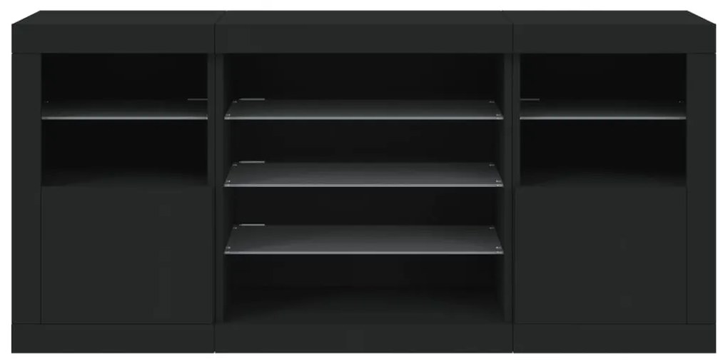 fekete tálalószekrény LED-világítással 142,5 x 37 x 67 cm