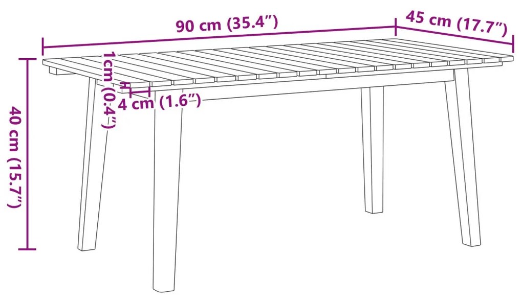Kávézóasztal 90x45x40 cm Tömör Akácfából