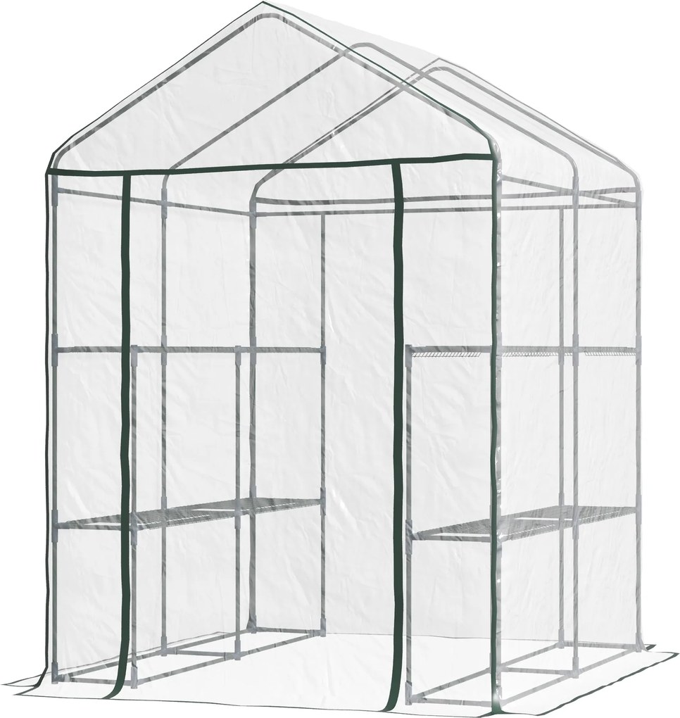 Outsunny PVC Műanyag Zöldségkert Üvegház Átjárható Kert Shed Paradicsom Üvegház 6 Polccal Átlátszó Acél PVC Műanyag 143 x 143 x 195 cm | Aosom