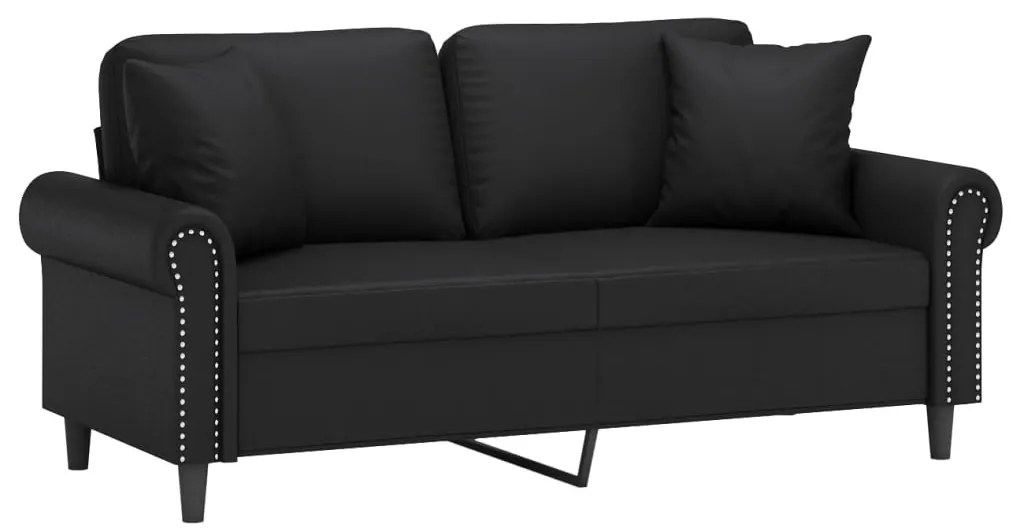 vidaXL 2 személyes fekete műbőr kanapé díszpárnákkal 140 cm