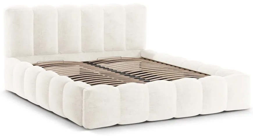 Krémszínű kárpitozott ágyneműtartós franciaágy ágyráccsal 180x200 cm Lupine – Micadoni Home