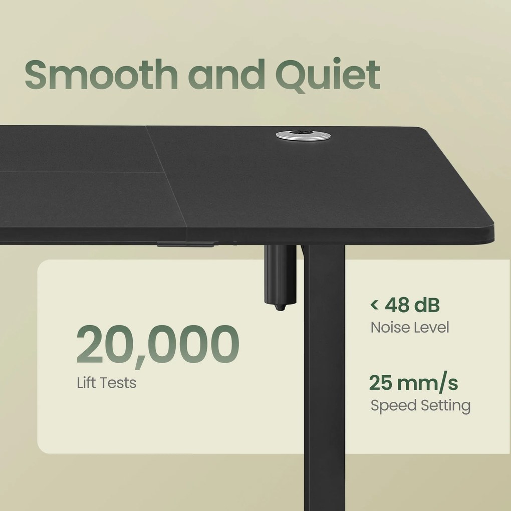 Elektromos állítható magasságú íróasztal, 160×70 cm, 4 memóriapozícióval, fekete