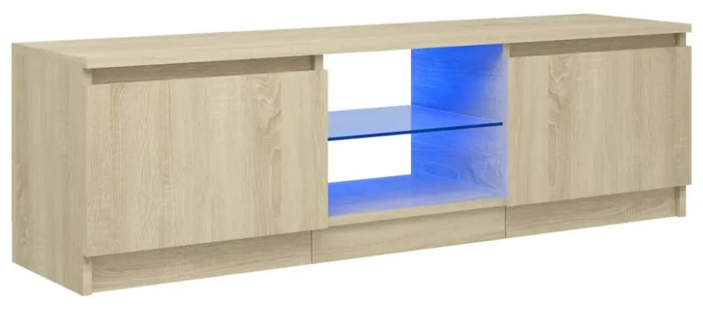 sonoma tölgy színű TV-szekrény LED lámpákkal 120x30x35,5 cm