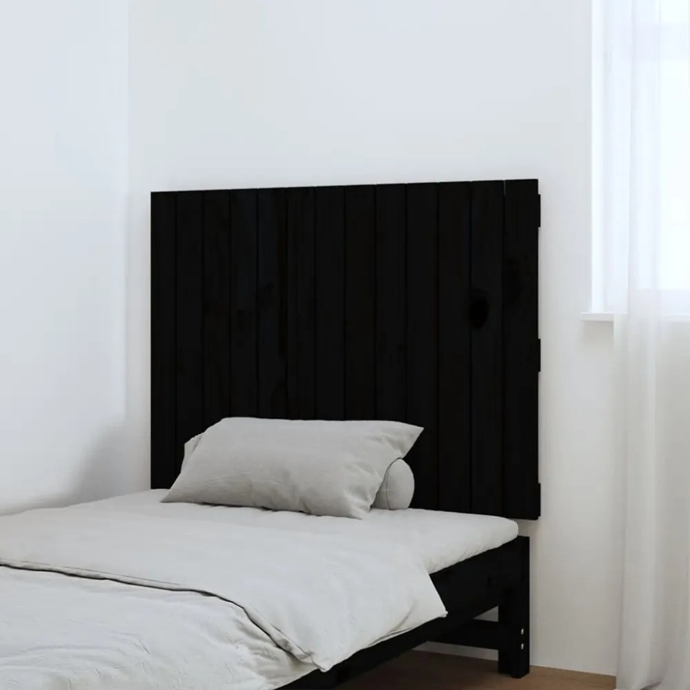 fekete tömör fenyőfa fali fejtámla 82,5 x 3 x 60 cm