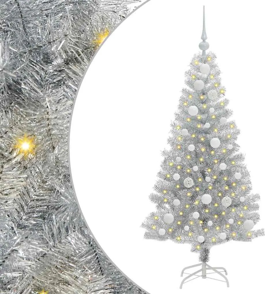 vidaXL Karácsonyfa 150 LED-del állvánnyal Ezüst 120 cm PET