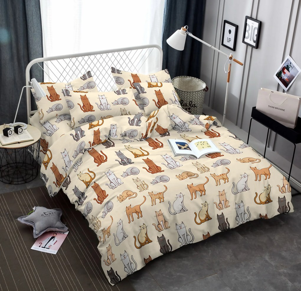 COLORED CATS krém mikroszálas ágyneműhuzat Ágyneműhuzat mérete: 2 db 70 x 90 cm | 200 x 220 cm