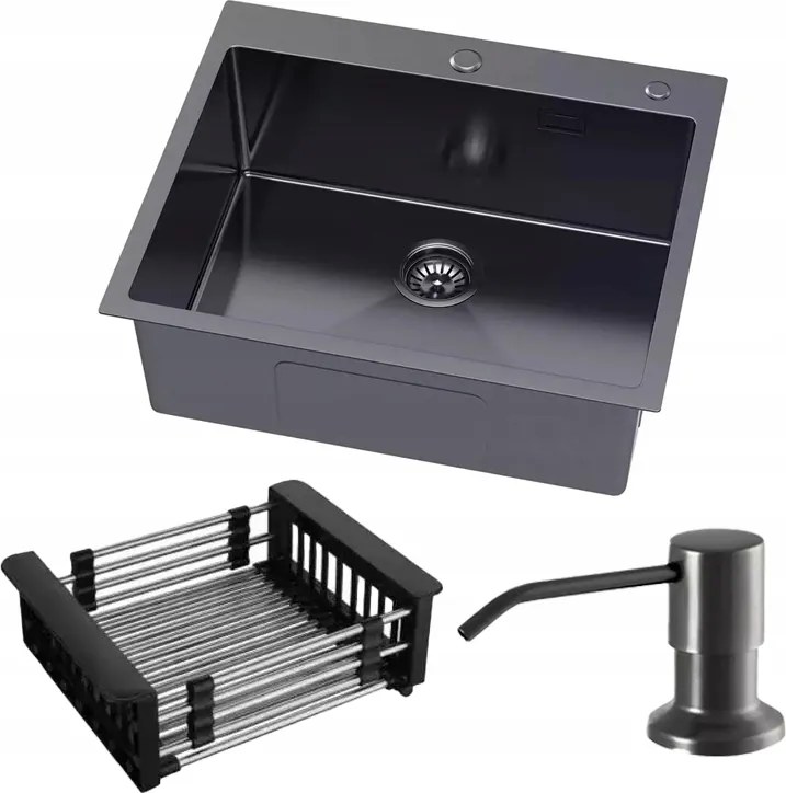 Ivette mosogató csaptelep acél grafit 60x50 cm Szett adagoló csepegtető