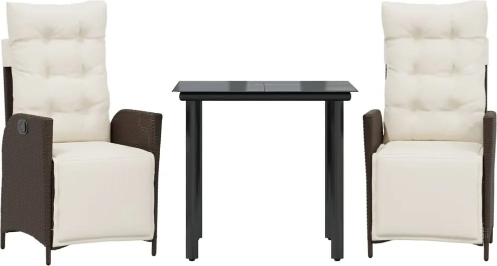 vidaXL 3 részes barna polyrattan kerti étkezőgarnitúra párnával