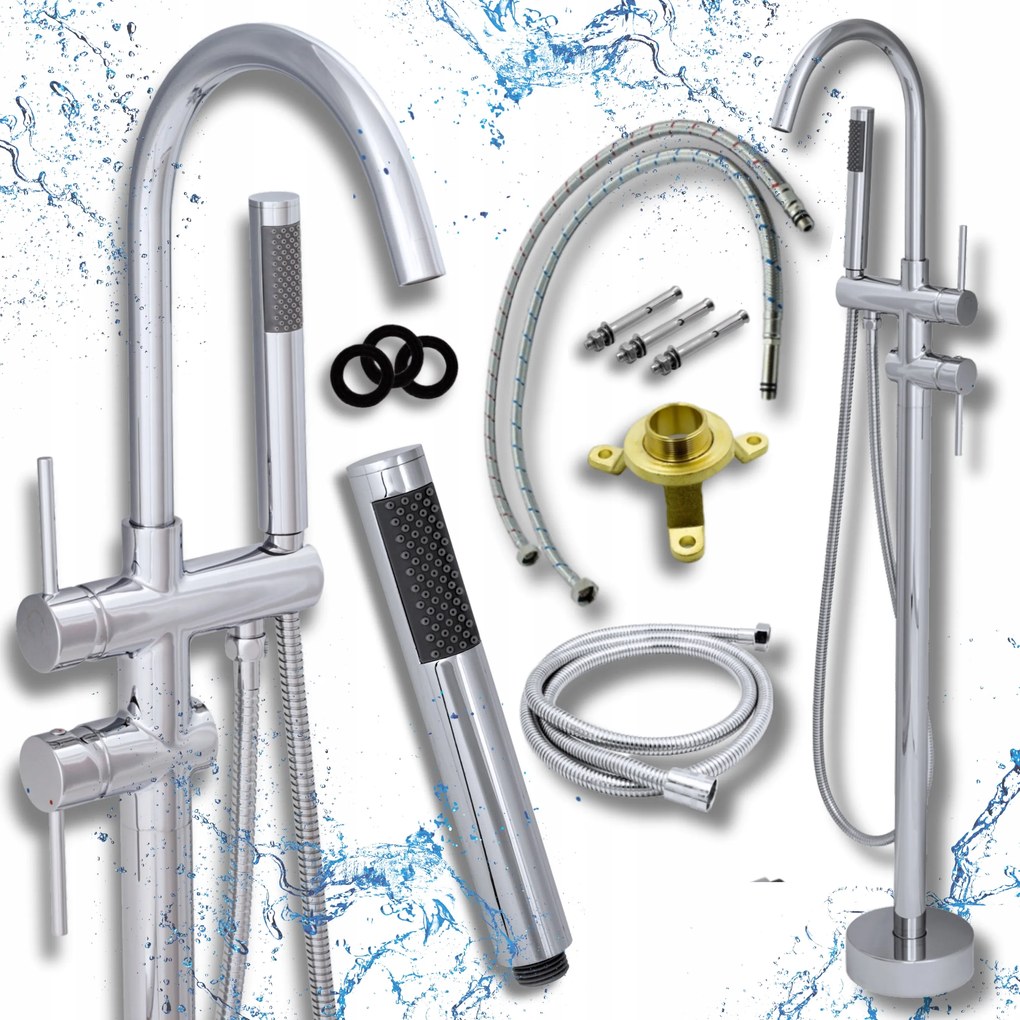 Kádtöltő csaptelep szabadonálló Kádhoz króm Fürdőszobai hosszú kifolyócsővel