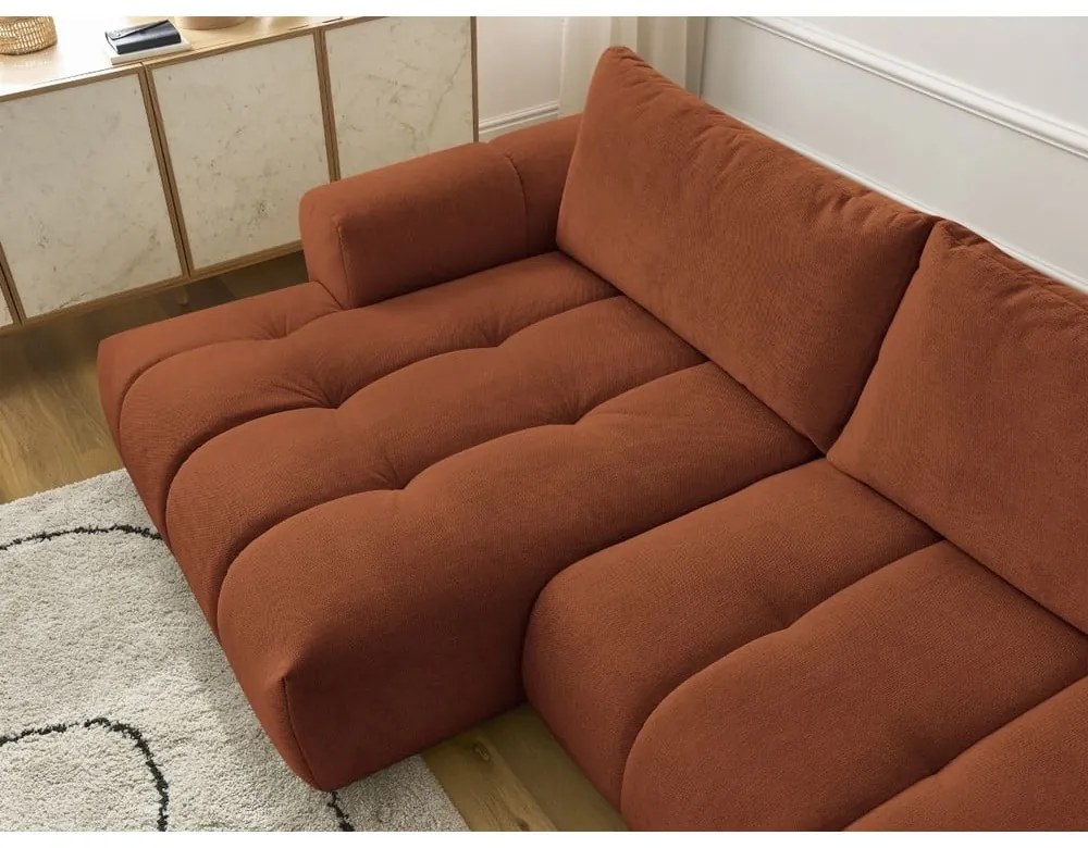 Téglavörös kinyitható-tárolóhelyes sarokkanapé (bal oldali-heverő résszel) Fuji – Bobochic Paris