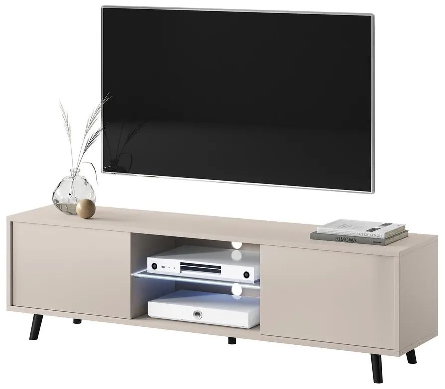 Tv szekrény/asztal Leiros (világítással) (szürkés bézs + fekete). 1099422