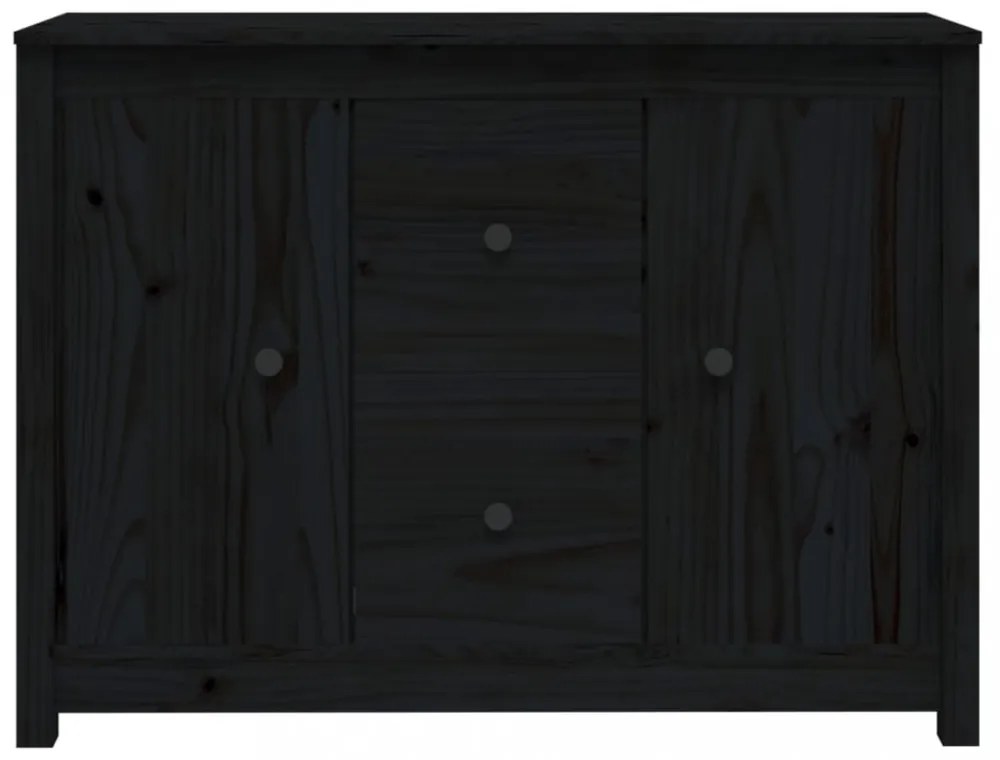 fekete tömör fenyőfa tálalószekrény 100 x 35 x 74 cm