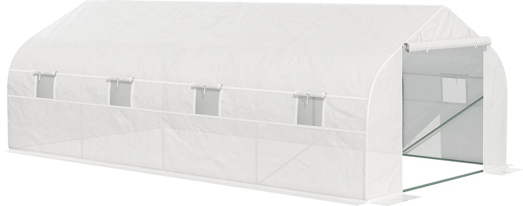 Outsunny Kertészeti Üvegház 6x3x2 m Alagút Típus Zöldségek Ültetésére 8 Lélegző Ablakkal és Feltekerhető Cipzáras Ajtóval, Acél Fehér | Aosom