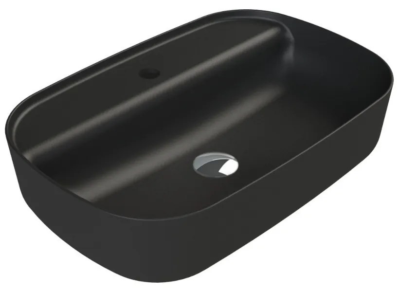 CeraStyle AQUA - PULTRA ültethető - Top Counter - porcelán mosdó - MATT FEKETE - 60 x 40 cm
