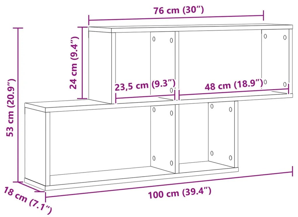 Fekete Tölgy Fali Szekrény 76x15x53 cm Mérnöki Fából