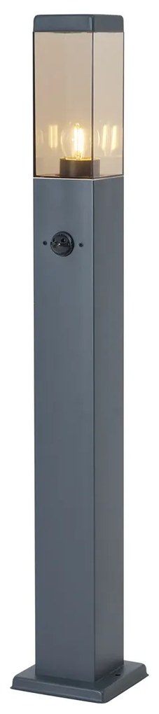Kültéri lámpa sötétszürke füstüveggel 80cm IP44 aljzattal és mozgásérzékelővel - Malios