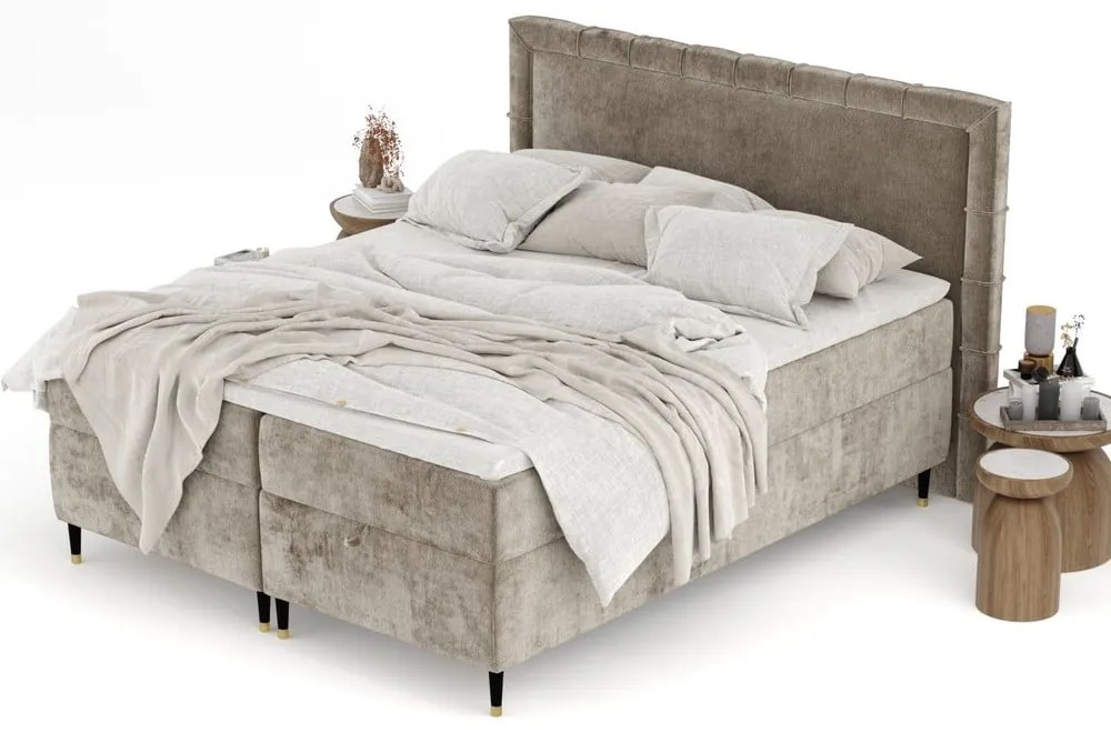Bézs ágyneműtartós boxspring ágy 160x200 cm Voyage – Maison de Rêve