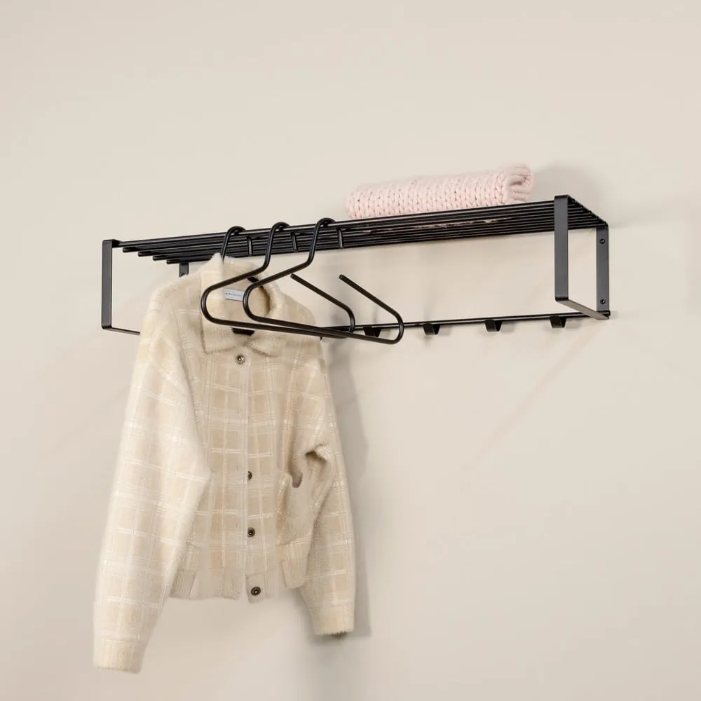 Fekete fém fali fogas polccal 100 cm Rex – Spinder Design