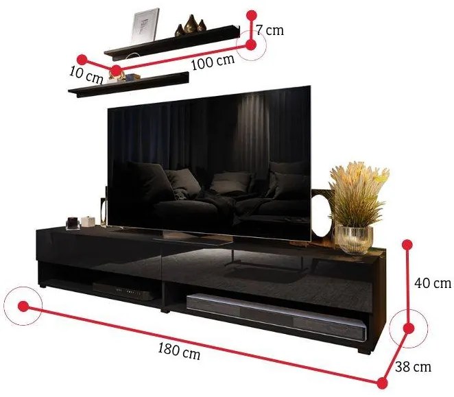 ELPASO 33 nappali fal + Led világítás, fehér/magasfényű fehér