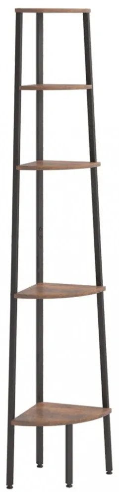 5 szintes sötétbarna és fekete sarokpolc 45,5 x 31,5 x 180 cm