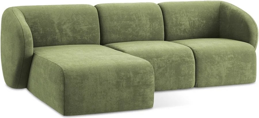 Zöld zsenília sarokkanapé (bal oldali-heverő résszel) Lani – Makamii