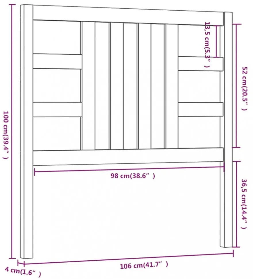 fekete tömör fenyőfa ágyfejtámla 106x4x100 cm