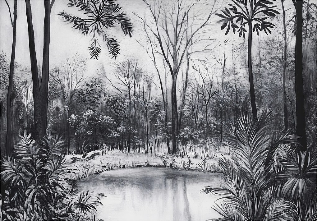 Fotótapéta Erdő Fekete-fehér Természet Hálószoba Nappali Tapéta Flizelina 400x280