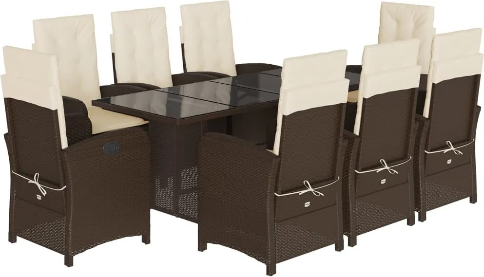 vidaXL 9 részes barna polyrattan kerti étkezőgarnitúra párnákkal