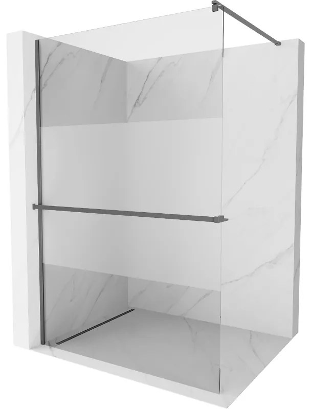 Mexen Kioto+, Walk-In zuhany paraván polccal és akasztóval 80 x 200 cm, 8 mm átlátszó matt üveg, grafit profil, 800-080-121-95-35