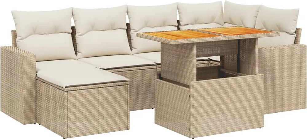 vidaXL 7 részes bézs polyrattan kerti ülőgarnitúra párnákkal