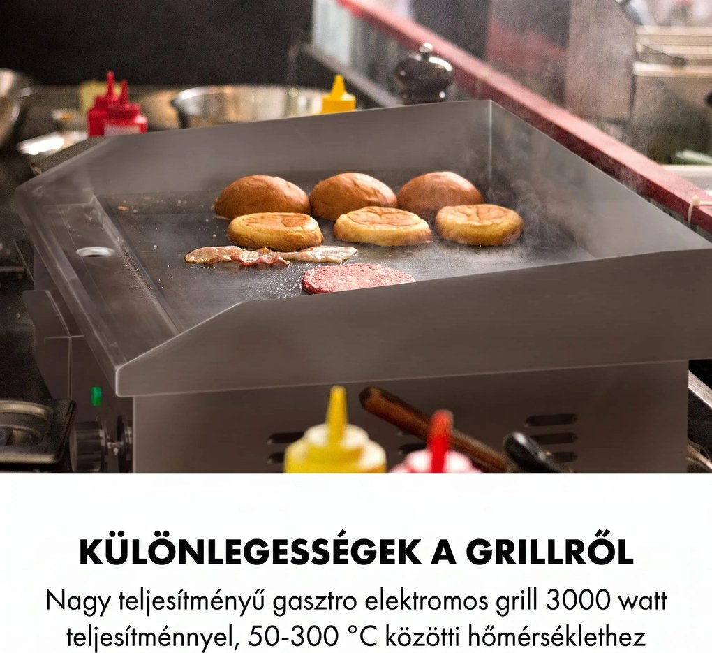 Klarstein Grillmeile 3000G, elektromos grill, 3000 W, grill lap, 54,5 x 35 cm, sima