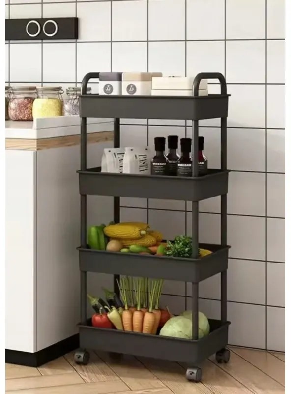 Polcos állvány kerekeken POZIO 37x22x95 cm fekete