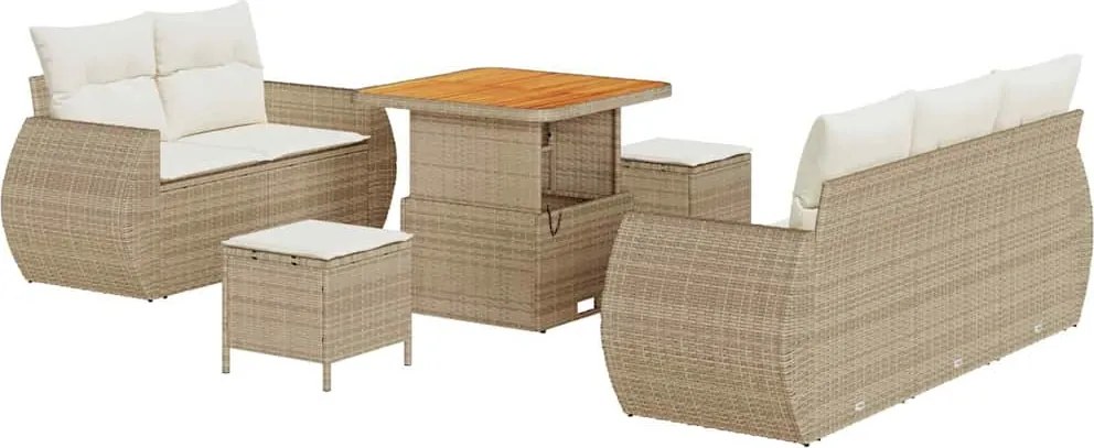 vidaXL Kerti Kanapé Szett 8 pcs Bézs polirattan