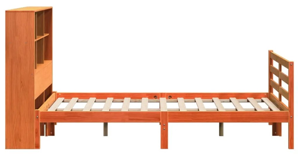 vidaXL viaszbarna tömör fa könyvespolcos ágy matrac nélkül 140 x 200cm