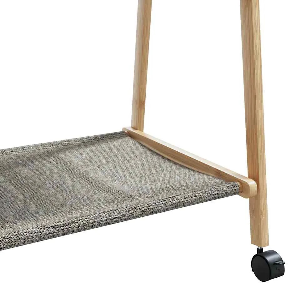 bambusz ruhaállvány polcokkal és kerekekkel 132x45,5x155,5 cm