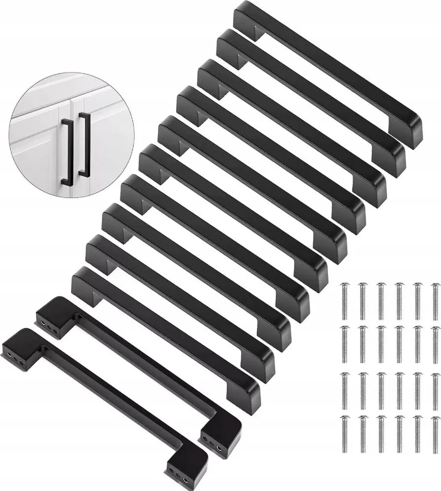 Bútorfogantyú Fekete Konyhai Fiókos Szekrényhez 128mm Univerzális Csavarok