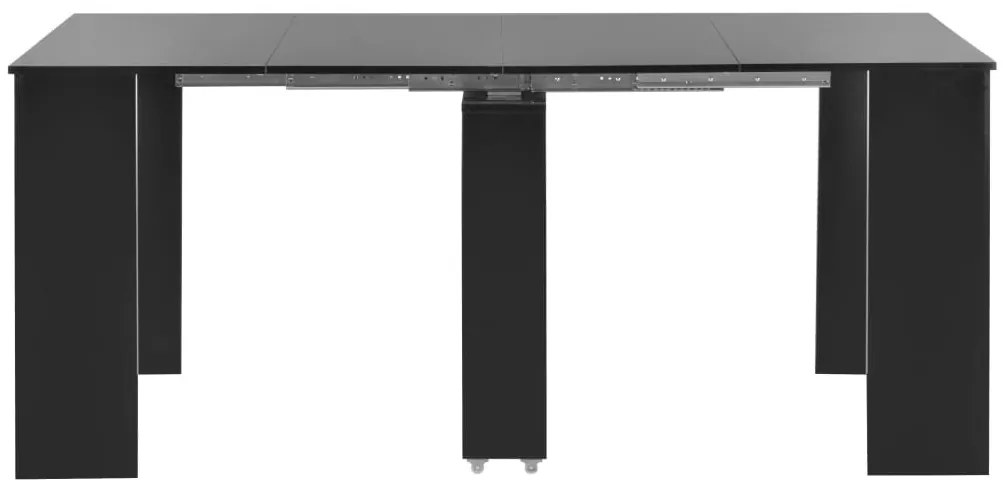 Magasfényű fekete kihúzható étkezőasztal 175 x 90 x 75 cm