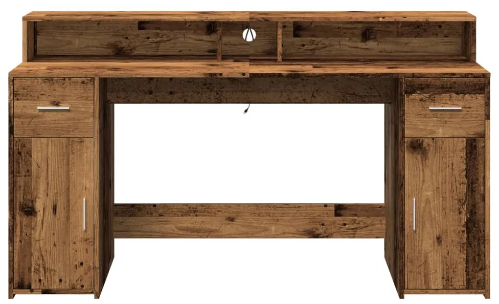 antik fa színű szerelt fa íróasztal LED-ekkel 160 x 55 x 91 cm