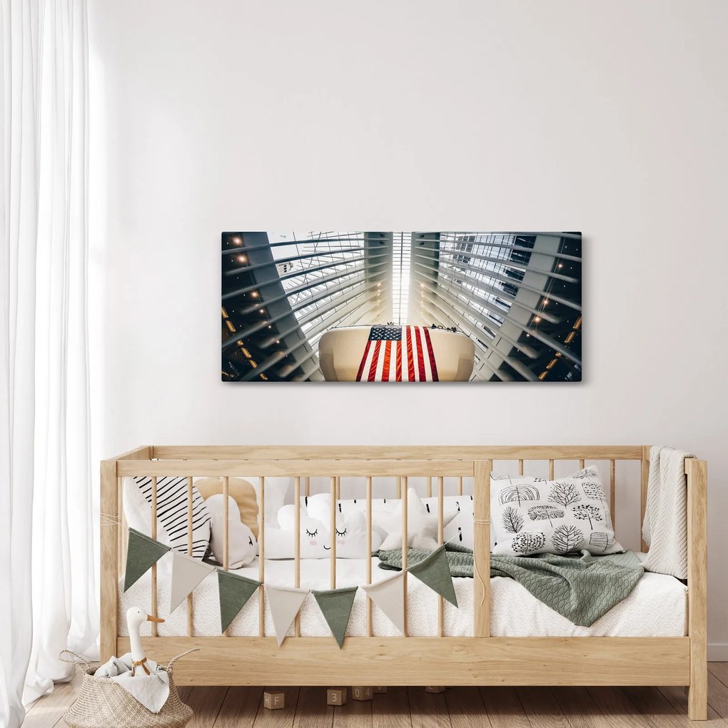 Építkezés az USA zászlóval képe (120x50 cm)