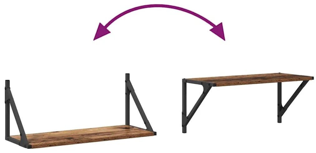 Falpolcok polcokkal 2 pcs Öreg fa 60 x 25 x 25,5 cm Faanyag