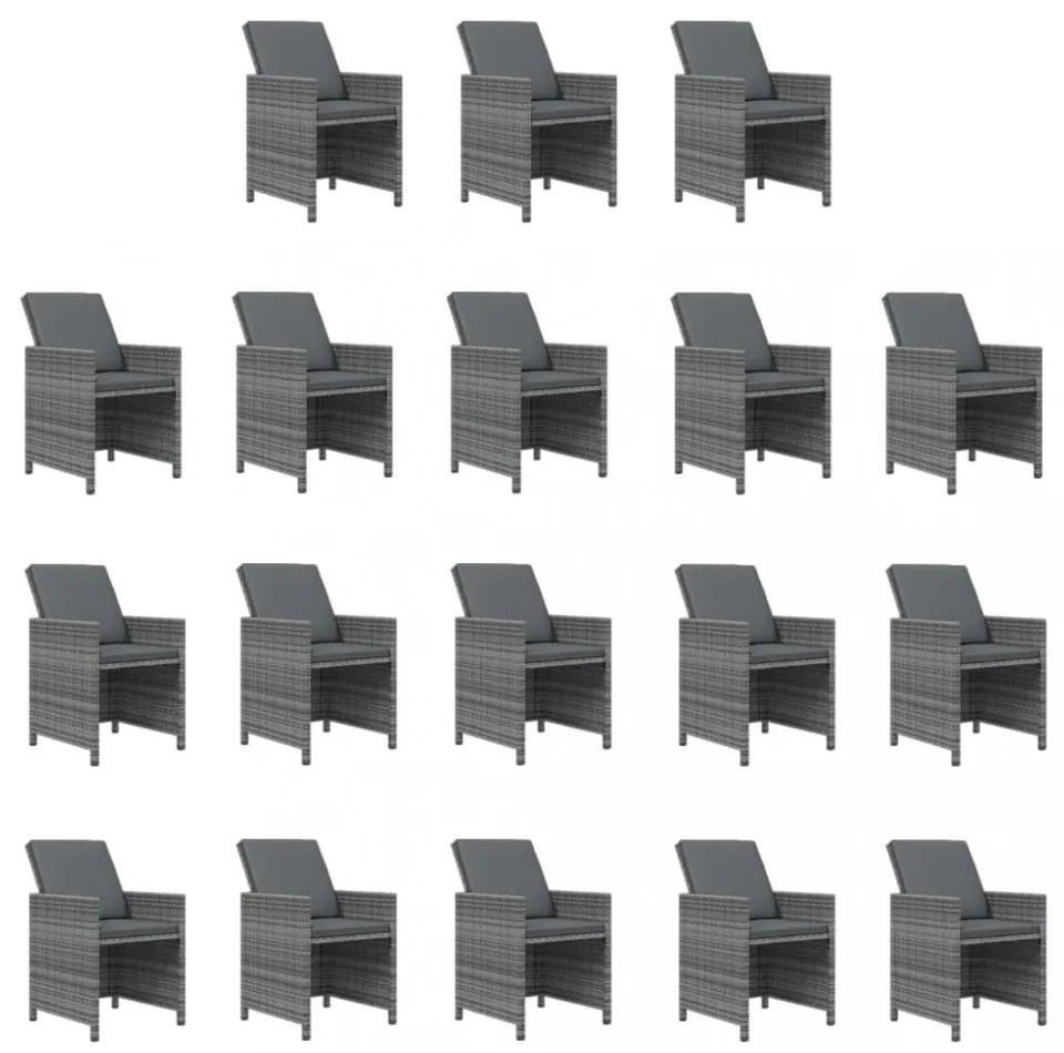 19 részes szürke polyrattan kerti étkezőgarnitúra párnákkal