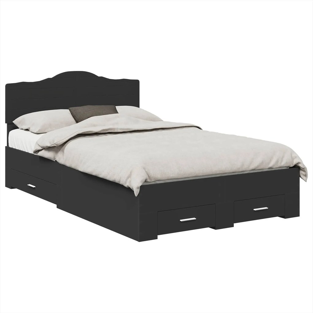 vidaXL Ágykeret fejtámlával fiókkal Fekete 135 x 190 cm Faanyag