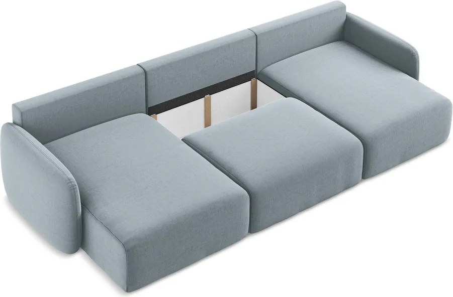 Kék bársony kinyitható-tárolóhelyes (U alakú) sarokkanapé Kalena – Makamii