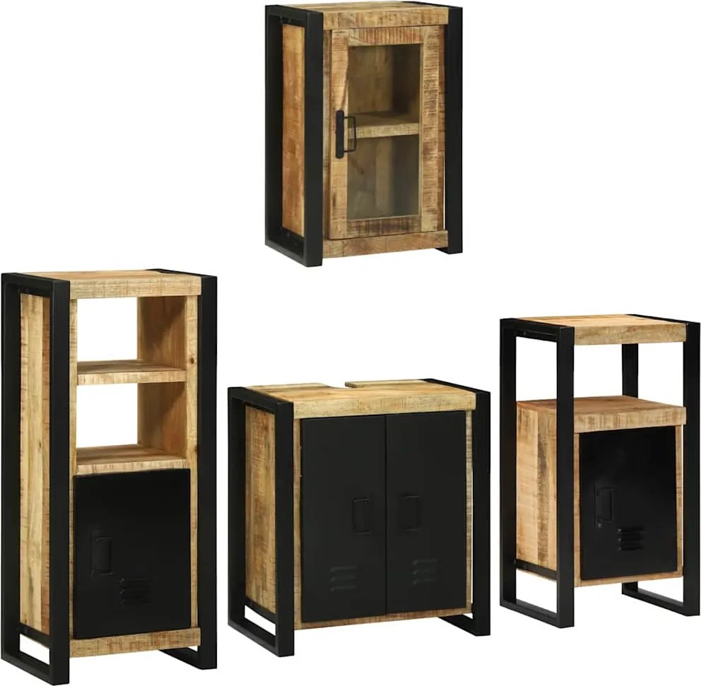 vidaXL Fürdőszoba bútor szett polcokkal 4 pcs Barna Tömör Mangófát