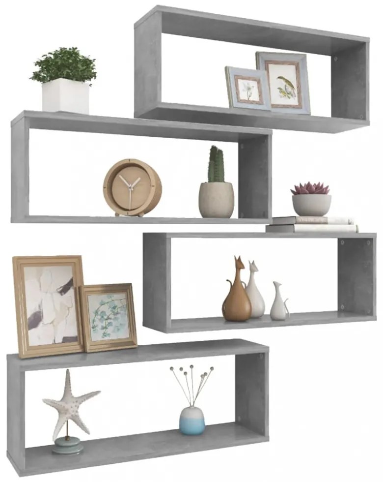 4 db betonszürke szerelt fa négyszögű fali polc 60 x 15 x 23 cm
