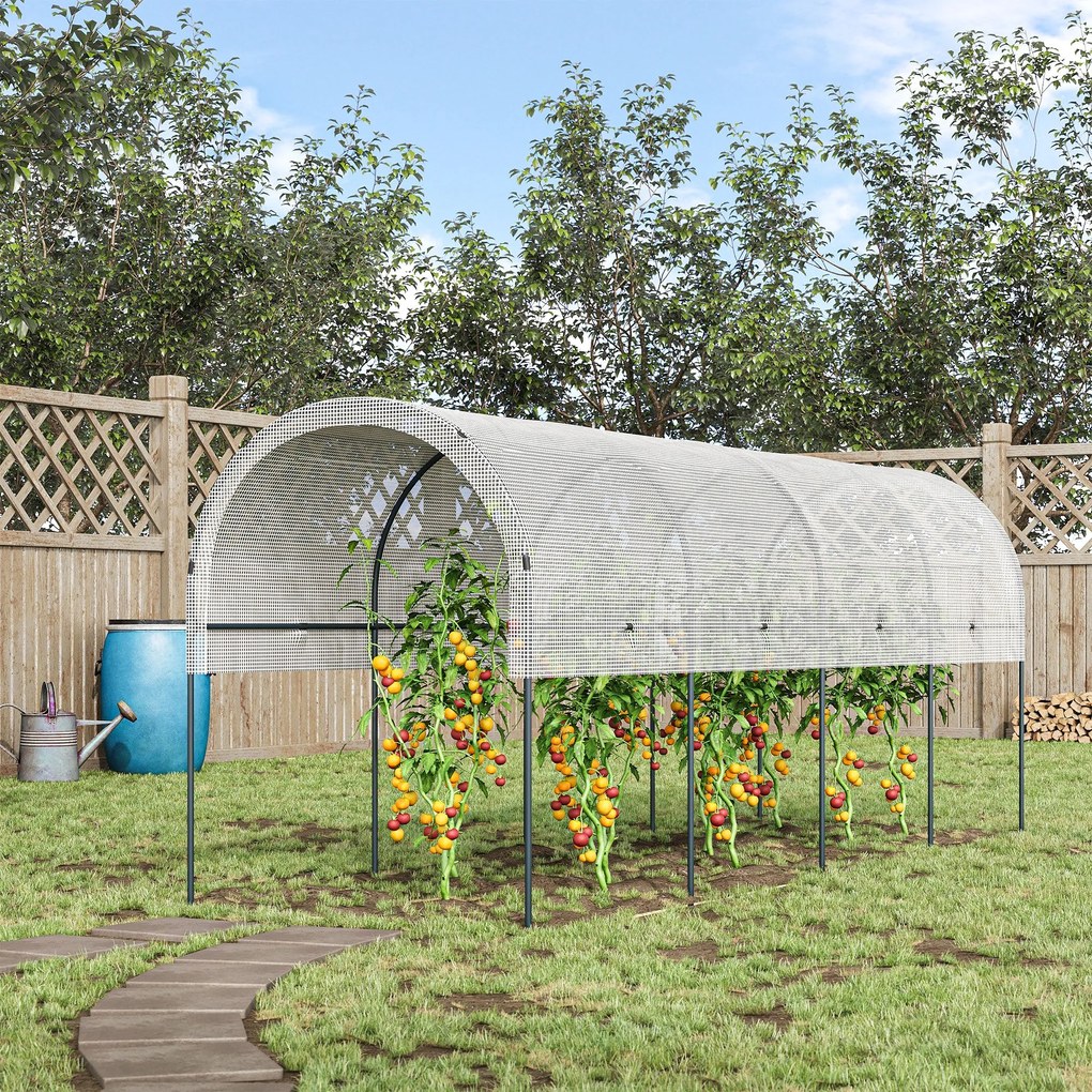 Outsunny Kerti Üvegház, Paradicsom Üvegház, Erősített Fedél, Acél Szerkezet, Zöldség- és Virágültetvényekhez, Kültéri, 400 x 120 x 170 cm, Átlátszó |