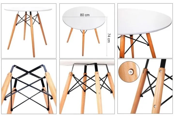 Étkezőasztal, fehér/bükk, GAMIN II NEW 80cm
