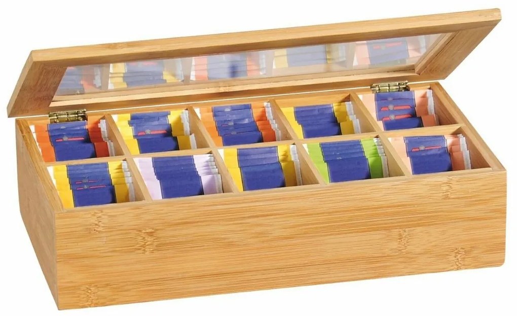 Kesper 58901 Teaszervező bambusz, 10 rekeszes, 36 x 20 x 9 cm