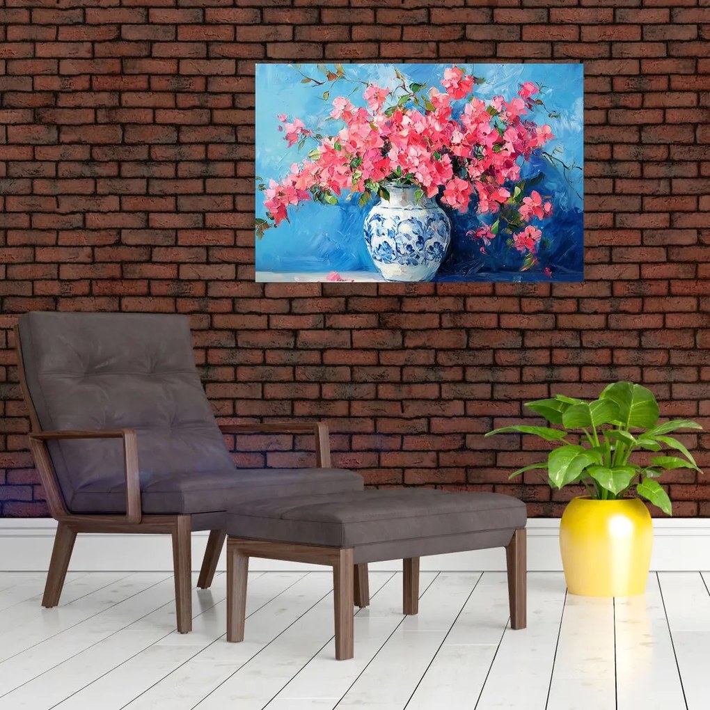 Kép - Váza rózsaszín virágokkal (90x60 cm)